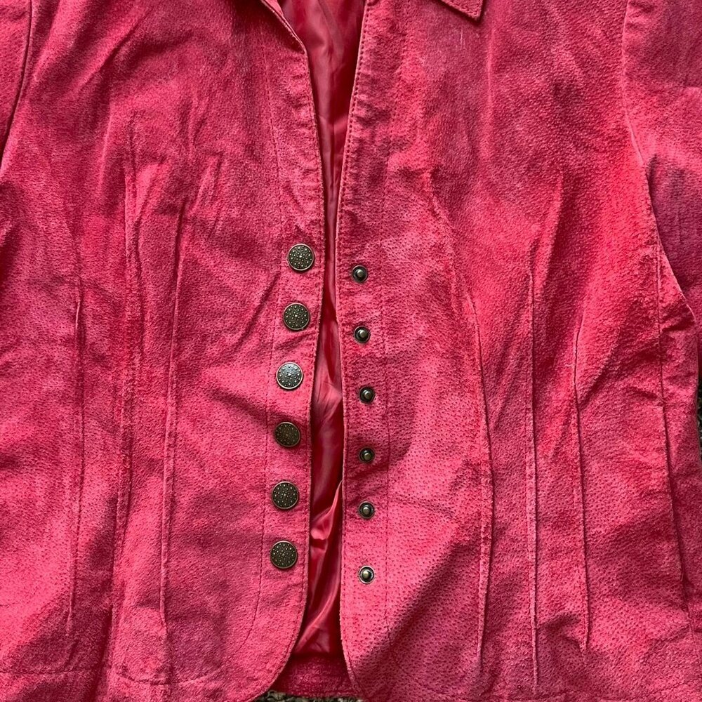 Vintage Red-pink Suede 100% Genuine Leather Womens L Biker Stylish Lightweight - Picture 3 of 8